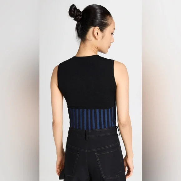 DION LEE Designer Blue/Black Two Tone Bone Corset Wool Blend Tank Top size 4 - Picture 2 of 12